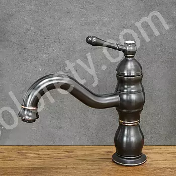 Niedrige Waschtischarmatur im Retro-Stil aus schwarzem Messing, Höhe 23 cm, Auslauflänge 16,5 cm