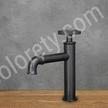 Einstrahl-Wasserhahn im Industriestil aus Messing, schwarze Farbe, Höhe 16 cm, Auslauflänge 11 cm