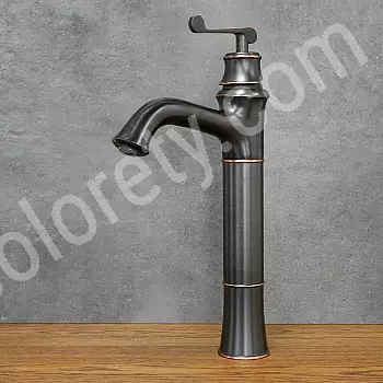 Rubinetto per lavabo in stile retrò in ottone, colore nero, altezza 36 cm, lunghezza bocca 13,5 cm