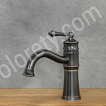 Retro-style sink faucet made of brass in black color, height 23.5 cm, spout length 15 cm