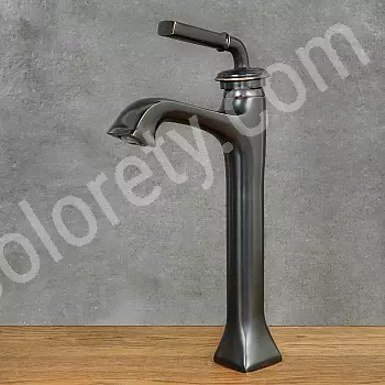Robinet de salle de bain monocommande noir style rétro en laiton, hauteur 37,5 cm, longueur bec 13 cm