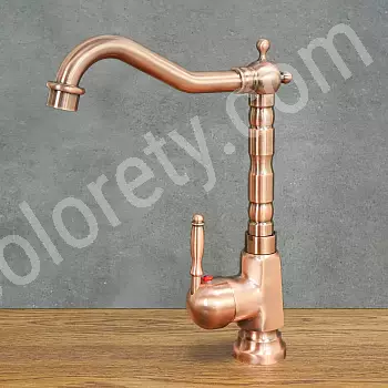 Retro style washbasin faucet made of brass pink gold with shabby effect, height 29 cm, spout length 18 cm, with aerator