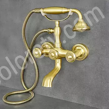 Rubinetto doccia in ottone giallo da parete in stile retrò, altezza 30 cm, lunghezza beccuccio 10 cm