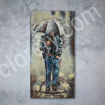 Büyük 3D metal sanat &amp;amp;quot;Şemsiyeli yağmurda adam&amp;amp;quot;, yükseklik 120 cm, genişlik 60 cm, ağırlık 8 kg