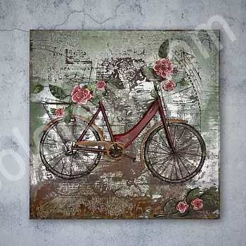 3D kovinska stenska slika &amp;amp;quot;Retro žensko kolo z rožicami&amp;amp;quot;, dimenzije 100x100cm, teža 10 kg