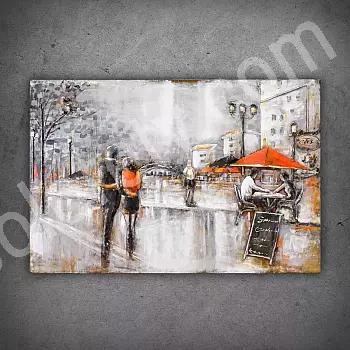 3D kovové umelecké dielo, obraz &amp;amp;quot;Romantická ulica&amp;amp;quot;, rozmery 80x120 cm