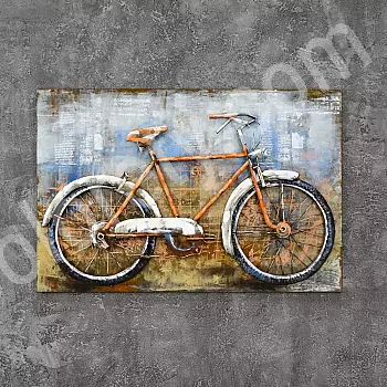 3D metallist kunstiteos &amp;amp;quot;Oranž retro jalgratas&amp;amp;quot;, mõõdud 80x120cm, kaal 8,8 kg