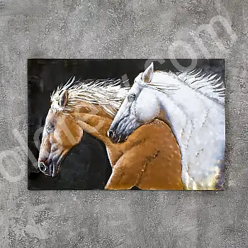 3D kovové umělecké dílo &amp;amp;quot;Dva koně&amp;amp;quot;, výška 80 cm, šířka 120 cm