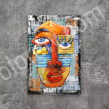 Obra de arte en metal 3D &amp;amp;quot;Cara&amp;amp;quot; en estilo cubista, altura 90 cm, ancho 60 cm