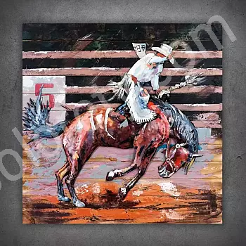 Oeuvre d&amp;amp;#039;art en métal 3D, image, Rodéo, cowboy montant un cheval, dimensions 100x100 cm