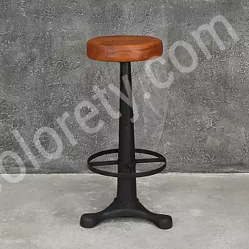 Tabouret de bar en fonte de style far west Arizona avec assise en cuir écologique, hauteur 80cm