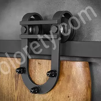 Binario scorrevole ad anta singola per porte in legno Ferro di cavallo fino a 130 kg, lunghezza 2 metri, colore nero, fissato a parete