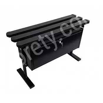 Banc de cimetière métallique avec planches en PVC et grand coffre de rangement verrouillable, couleur noire