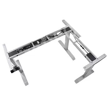Cadru de masă metalic pentru birouri cu reglare electrică pe înălțime, înălțime reglabilă 71-119 cm, culoare aluminiu, trei motoare, lungime 123,5-175,5 / 88,5-135 cm