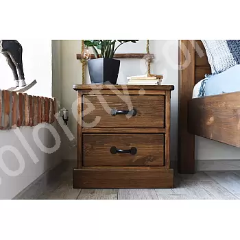 Nachtkastje van massief grenenhout, bruine kleur, hoogte 50 cm, breedte 50 cm, diepte 40 cm, set van 2 stuks