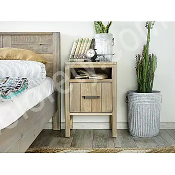 Bedside table made of pine wood, light brown color, height 67 cm, width 46 cm, depth 40 cm