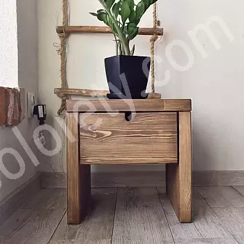 Massiivipuinen yöpöytä, valmistettu männystä, ruskea, korkeus 40 cm, leveys 40 cm, syvyys 40 cm, 2 kpl sarja