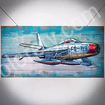 3D metallväggkonst, väggdekor - Blått flygplan, mått 120x60 cm