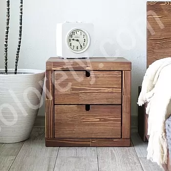 Massief houten nachtkastje van grenenhout, met twee lades, kubusvorm, hoogte 40, breedte 40, diepte 40 cm, set van 2 stuks