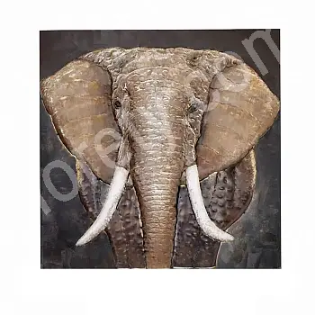Décoration murale en métal 3D, éléphant de savane africaine aux longues défenses, taille 85 cm x 85 cm