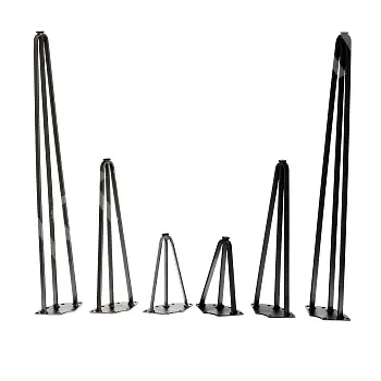 Dekorative Metallmöbel-Tischbeine aus 3 flachen Stahlstangen, schwarz oder mit Stahleffekt, Höhe 20, 40 oder 73 cm, Set mit 4 Beinen