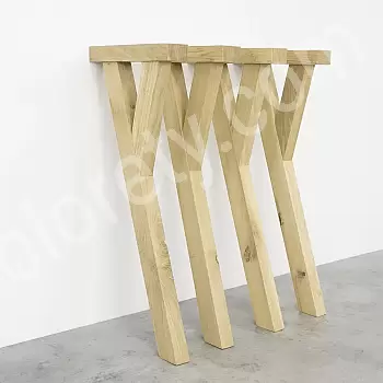 Neapstrādāta ozola masīvkoka galda kājas, Y-forma, augstums 74 cm, komplektā 4 gab.