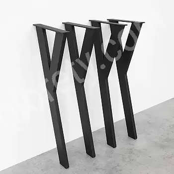 Y-typ metallbordsben av stål, svart färg, höjd 71 cm, bredd 26 cm, set med 4 ben