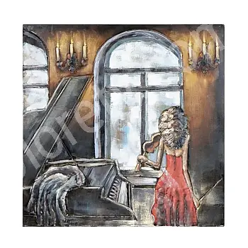 Quadro 3D in metallo Donna con violino, dimensioni 100x100 cm