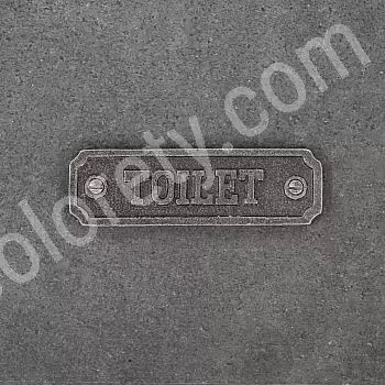 Informative rectangular shape cast iron sign Toilet, dimensions 3.2x11.5 cm, set of 10 pcs.