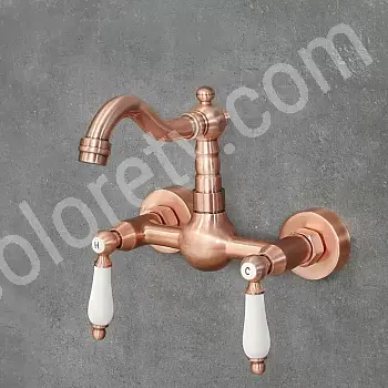 Messing wandkraan, kleur rosé goud, hoogte 17 cm, uitlooplengte 15 cm