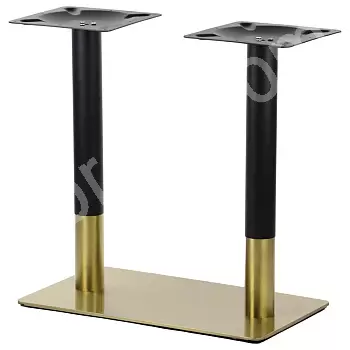 Base de mesa doble de metal para grandes superficies, placa inferior de 70x40 cm con revestimiento de acero inoxidable en color oro único, altura 72,5 cm