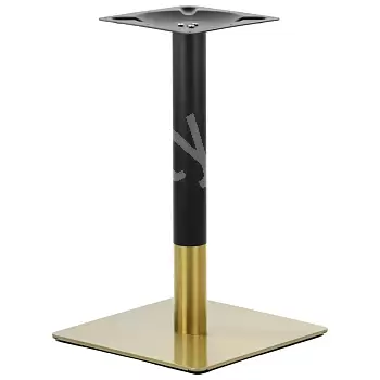 Altın ve siyah renk kombinasyonlu metal masa tabanı, alt tabla 45x45 cm, yükseklik 72,5 cm, 70x70 cm masa tablalarına uygun