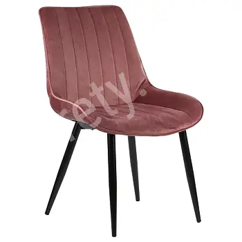 Upholstered velvet fabric restaurant chair, black legs, SALMON, set of 4 chairs