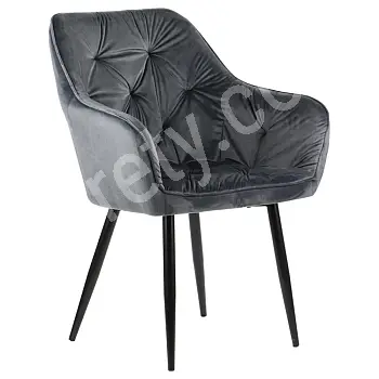 Gestoffeerde restaurantstoel fluwelen stof, zwarte poten, DARK GREY, set van 4 stoelen