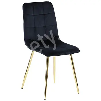 ČALOUNĚNÉ RESTAURACE ŽIDLE Z VELVETOVÉ LÁTKY, ZLATÉ NOHY, ČERNÉ, SADA 4 ŽIDEL