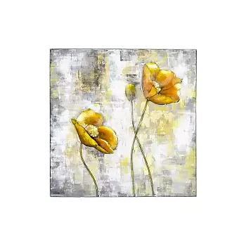 3d метална картина, произведение на изкуството, жълти цветя, в пастелни нюанси, размери 60x60 см