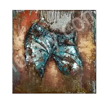 3D Metallkunstwerk „Blue Jeans“, Frontansicht, Maße 100x100 cm