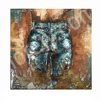 3D metallist kunstiteos, pilt &amp;amp;quot;Sinised teksapüksid&amp;amp;quot;, mõõdud 100x100 cm