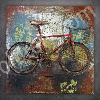 3D metalinis sieninis piešinys, didelis vaizdas, Sportinis dviratis, išmatavimai 120x120 cm