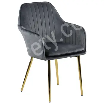 Scaune restaurant cu cotiere, CN 9020, gri, cadru placat cu aur, set 4 scaune