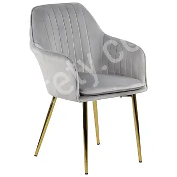 Restaurant chairs with armrests, CN 9020, color light gray, gold-plated frame, set of 4 chairs