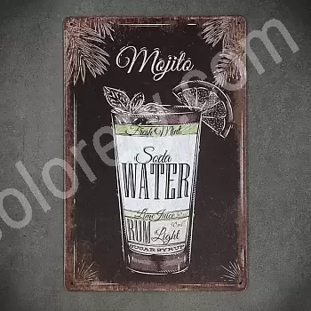 Placa decorativa de perete &amp;amp;quot;Cocktail mojito&amp;amp;quot; inclusiv reteta, dimensiuni 20x30 cm