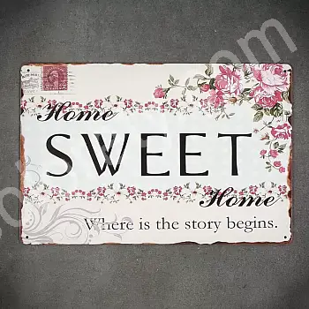 Placa decorativa de perete, SWEET HOME FLOWERS, 30x20 cm