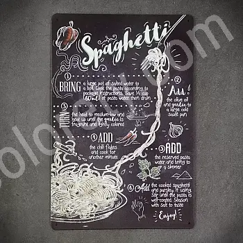 Dekorative Wandplack, SPAGHETTI RECEPT, 30x20 cm