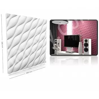 3D dekorativ Mauer Polystyrol Panelen Relax, 60x60cm, wäiss Faarf, bemalbar, Set vun 12 Stéck. (4,32 m2)