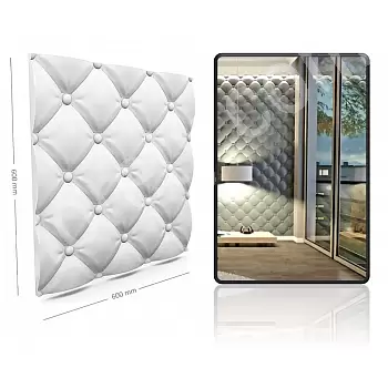 3D decoratieve polystyreen wandpanelen Puff, 60x60cm, witte kleur, overschilderbaar, set van 12 st. (4,32 m²)