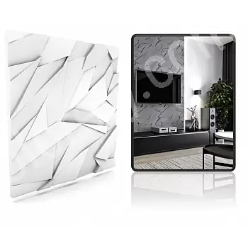 Pannelli decorativi da parete in polistirolo 3D con forme geometriche nette e spigolose e un aspetto scultoreo e futuristico, 60x60cm, colore bianco, verniciabili, set da 12 pezzi (4,32 m2)