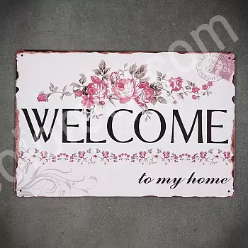 Dekorativer Wandteller, WELCOME BLUME, 30x20 cm