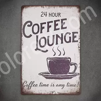 Piatto decorativo da parete in metallo, COFFEE LOUNGE, 30x20 cm