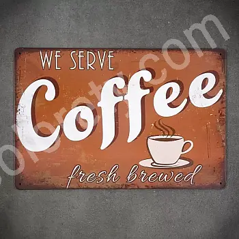 Placa decorativa de perete metalica, COFFEE FRESH BREWED, 30x20 cm